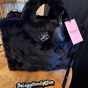 Juicy Couture Black Quilted Faux Fur Tote